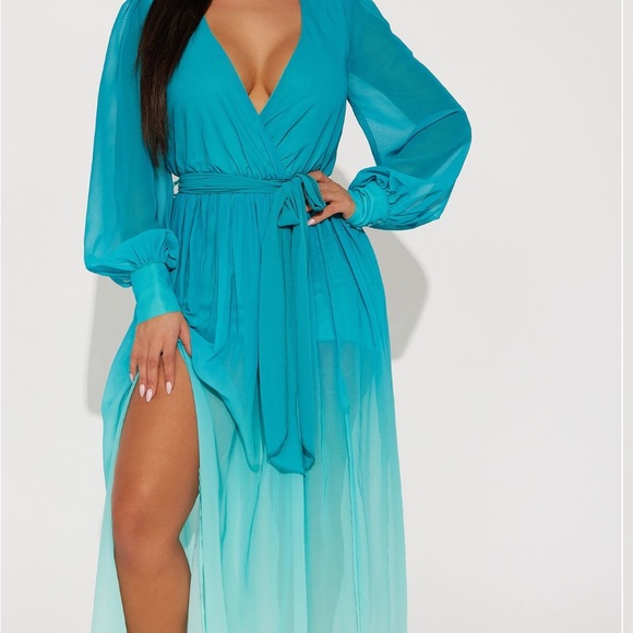 Elegant Teal Ombre Maxi Dress - Picture 1 of 16